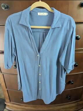 Women's Merry Fun Blue Button-Up Short Sleeve Shirt